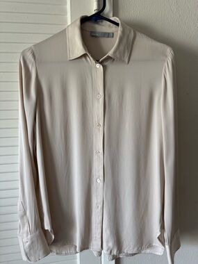 Vince Cream Long-Sleeve Silk Button-Up Shirt